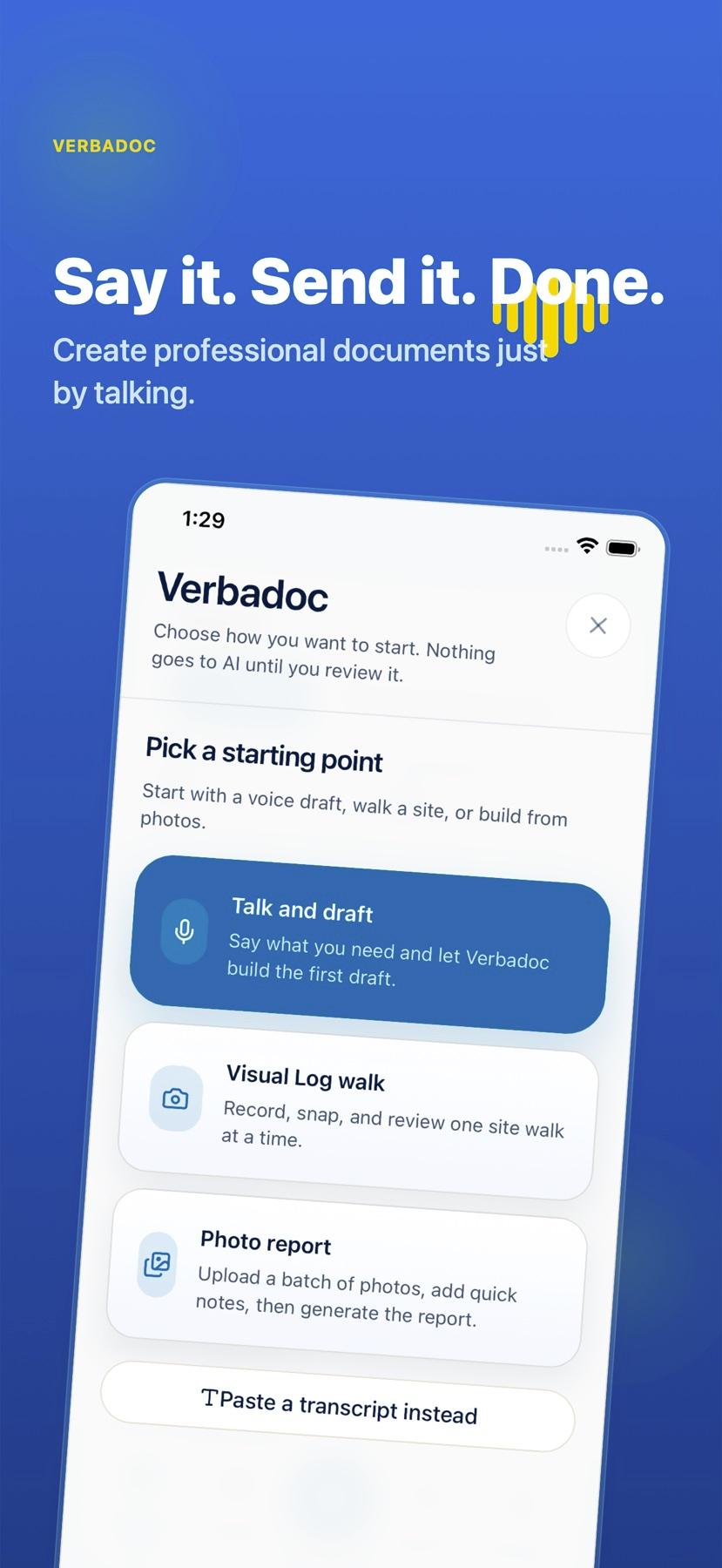 Verbadoc app screen 1